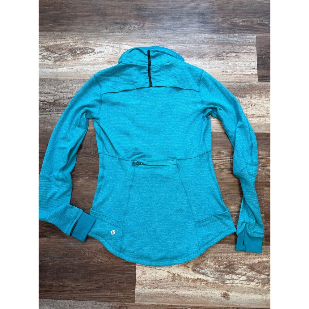 Lululemon Base Runner 1/2 Zip Pullover Mini Check Pique Surge Teal Sz 8 EUC